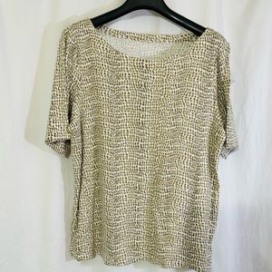 Chico’s “The Ultimate Tee” Animal Print Short Sleeve Tan On White Tee Size XL